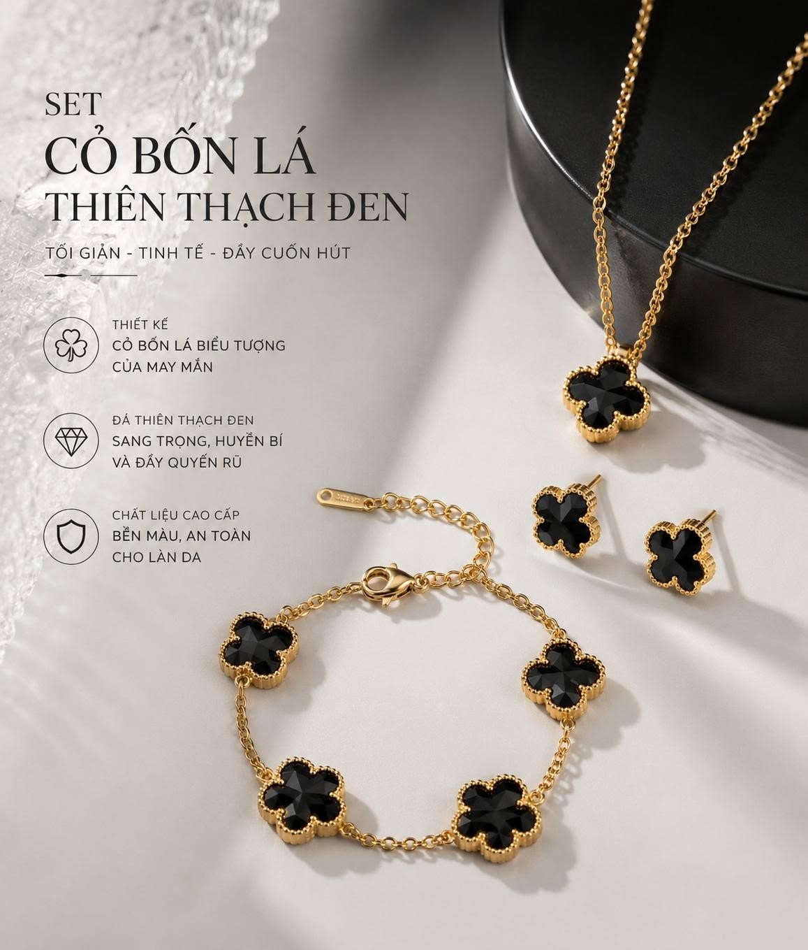 Set Cỏ Bốn Lá Thiên Thạch Đen - ảnh 5